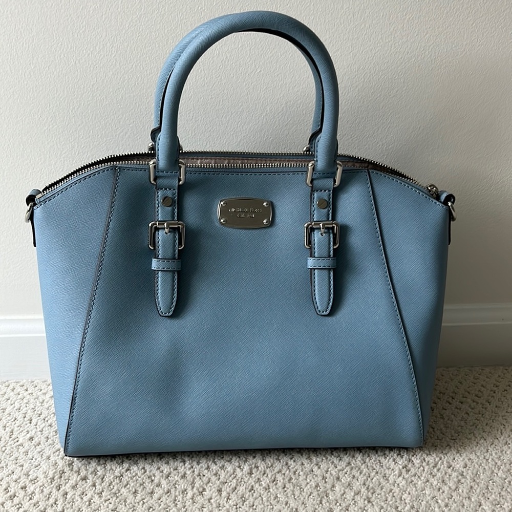 Michael Kors blue leather tote bag